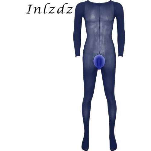 Mens Lingerie Bodysuit Underwear Nightwear Bulge Pouch Stretchy Bodystocking Solid Color Round Neck Long Sleeve Full Bodysuit