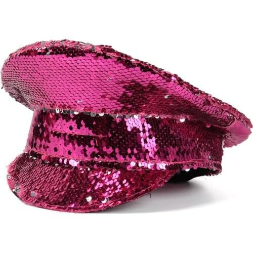 New Women Sequin Military Hat Festival Hat Queen Dancer Captain Hat Halloween Costume Cosplay Bachelorette Party Sergeant Hat