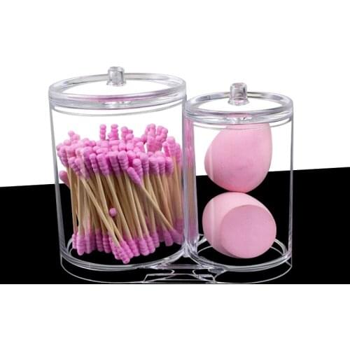 2 Grids Cotton Swab Organizer With Lid/Cover Cotton Pad Storage Box Clear Acrylic Jewelry Storage Box Double Slot Cotton Pad Box
