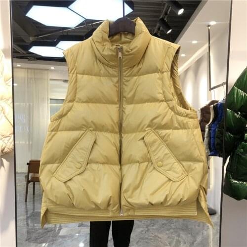 Autumn Winter New Fashion Female Down Sleeveless Down Vest Thick White Duck Down Vest Women Vintage Loose Vest Coats