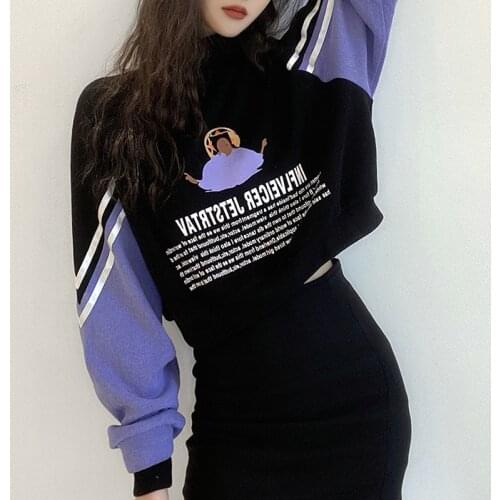 Autumn High Collar Sweatshirt Womens Long Sleeves Letter Print Women Hoodies Girl Fashion Pullovers Womens Clothing
