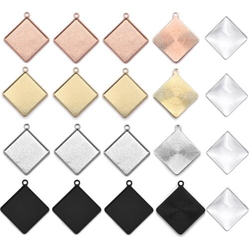 10/16pcs 20mm Square Cabochon Base Settings Cameo Tray Bezel Charms Pendant Blank Tray For DIY Earrings Necklace Jewelry Making
