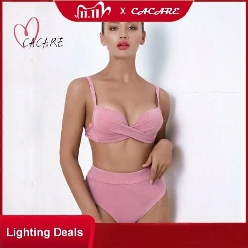 SALE Sexy Ladies Swimwear Set Female Two Swimsuit 2 Pieces Bikini Beach Sets Tankini Swiming Suit Women Pink KC05 S-2XL CACARE