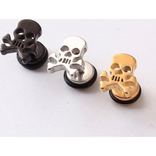 Pirate skull earrings ear plugs Titanium Stainless Steel Rock Hiphop style ear men/women pierced Stud Earrings