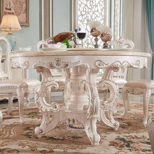 European solid wood chair combination round marble white carve patterns or designs on woodwork round table turntable 8 people