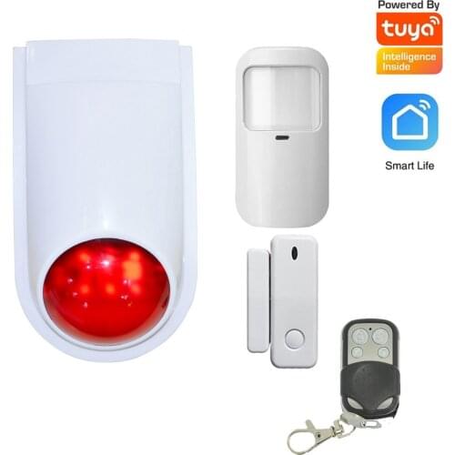 Security alarm Outdoor Wireless wifi strobe siren Tuya smart life APP support 433mhz PIR motion sensor door open alarm