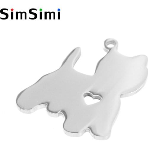 Simsimi Stainless steel heart love in baby cat Pendant small charms ID tags Diy blank pet tags both sides mirror polished 10pcs