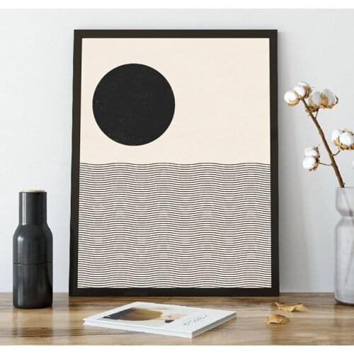 Ocean Waves Print Nautical Mid Century Modern Geometric Poster Woodblock Style Illustration Neutral Colors Home Wall Art Decor