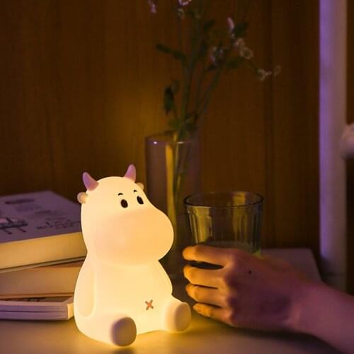 LED Cow Night Light Touch Sensor Lamp Dimmable USB Rechargeable Silicone Bedside Lamp Children Baby Kids Gifts Bedroom Decor