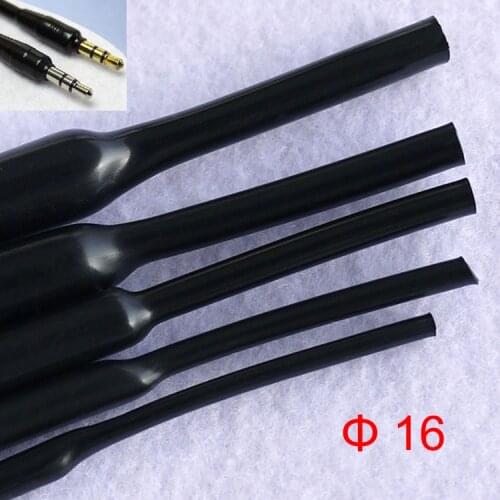 2M 16mm Dia 2:1 Ratio Soft Flexible Black Gloss Non Halogen Headphone Line Audio Cable Sleeve Heat Shrinkable Tubing Shrink Tube