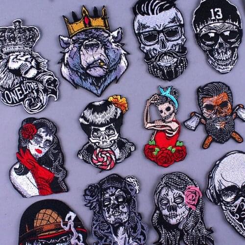 Embroidered Patches On Clothes Punk Rock Skull Patch Iron On Patches For Jackets Applique Stripes On Clothes Badge Stickers