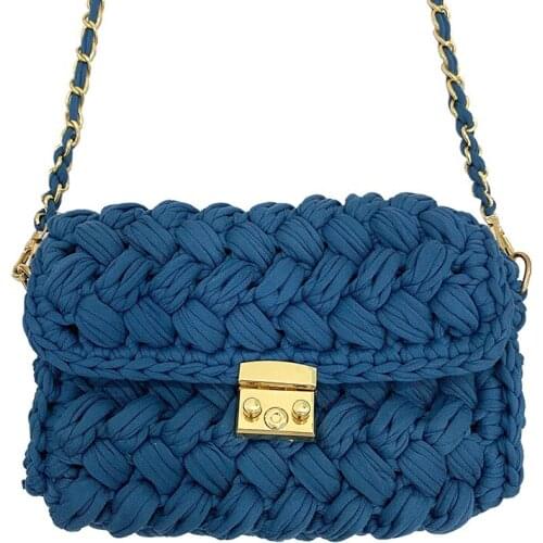 New hot online celebrity ins Woven Knitting Handbag Women Flaps Shoulder Messenger Bag Cotton Fabric Handmade Plait bag