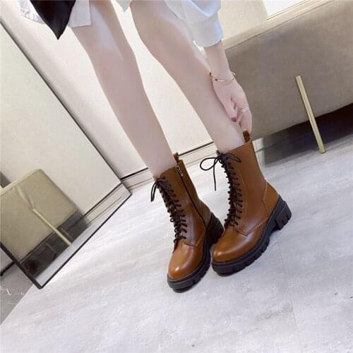 COOTELILI Women Ankle Boots Round Toe 5.5cm Heel Zip And Lace Up Round Toe Woman Fashion Shoes Non-slip Black Basic Size 35-39