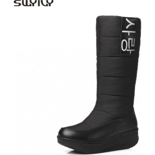 SWYIVY Women Toning Shoes Winter Velvet Warm Snow Boots 2018 Non-slip Solid Color Height Increasing Female Swing Shoes