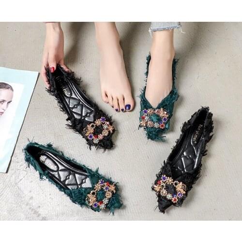 Women Flats Shoes Bow Rhinestone Casual Shoes Female 2020 Spring Pointed Closed Toe Flats Slip On Women Shoes Size 41