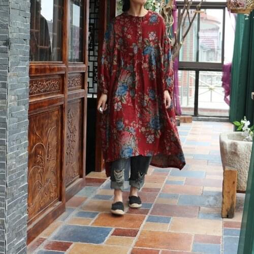 Women Plus Size Printed Dress Ladies Pritn Floral Oversized Dresses 2019 Robe Dress For Female Autumn Spring