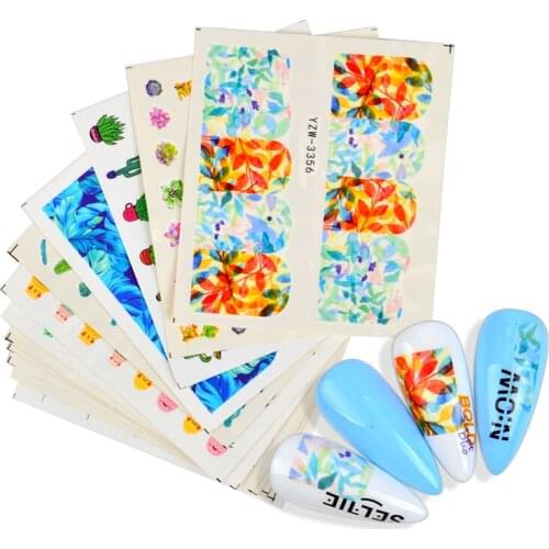 1 Sheet Cactus Water Decals Nail Sticker Green Plant Leaf Filigree Flakes Slider Tattoo Nail Art Decoration DIY Accessories