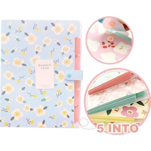 1PC Fresh Floral Filing Production Folder Multi-Function 5/8 Into Mezzanine File A4 Document File Folder School Office