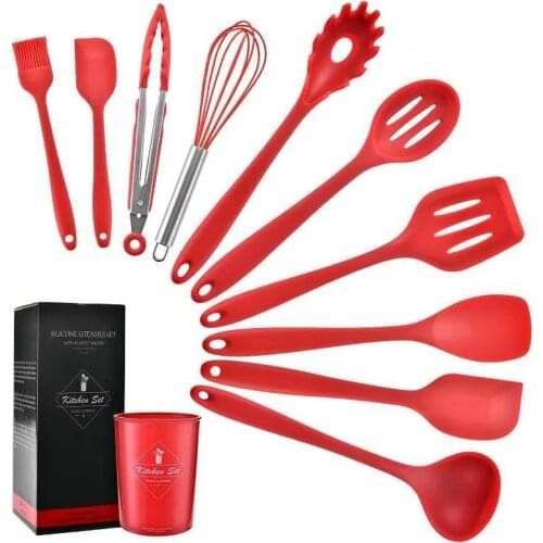 11Pcs Storage Bucket Wooden Handle Silicone Kitchenware Set Kitchen Utensils Set Nonstick Silicone Kitchenware Set