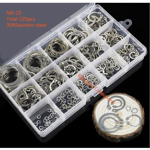225pcs/set High quality 304stainless steel M3-25 circlip for hole C Type Retaining Ring Inner Card Spring