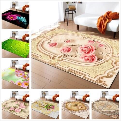 3D Carpets Home Living Room Area Rug Flannel Anti-slip Decor Digital Printing Flowers Bedroom Rug Baby Crawling Mat Carpet