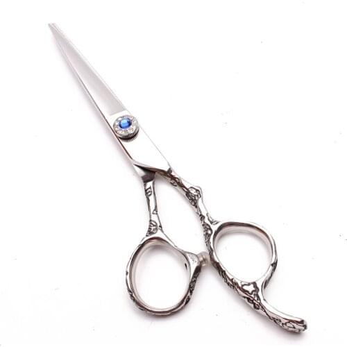 9002# 5.5INCH 16cm 440C Silver Customized Logo Hairdressing Scissors Cutting Shears Thinning Scissors Hair Scissors Plum Handle