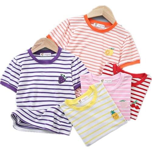 BBD Kids Striped Fashion T-Shirt Girls Summer Cute Cotton Short Sleeve O-Neck Top Children 3 4 5 6 7 Years Boutique Clothes