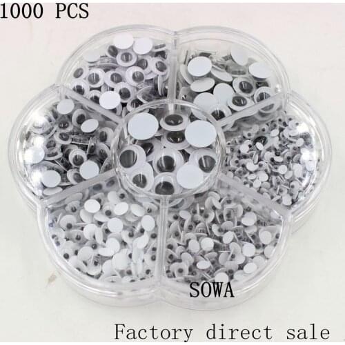 Free Shipping Mix 3mm/4mm/5mm/6mm/7mm/8mm/10mm Movable Toy Eye 1000pcs/Box googly eyes Plastic Eye Without Self-adhesive