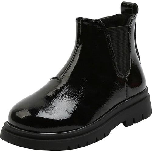 COZULMA Kids Girls Autumn Winter Plush Lining Fashion Chelsea Boots Patent Leather Shoes Children Boys Fashion Boots Size 26-36