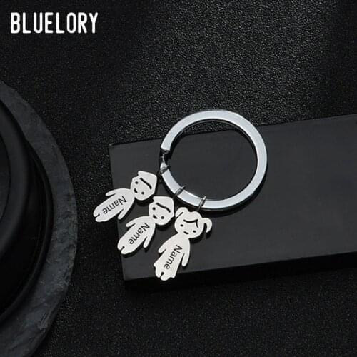 Bluelory Custom Name Keychain For Girl Boy Mom Stainless Steel ID Bar Family Keyring Kid Mother Gifts