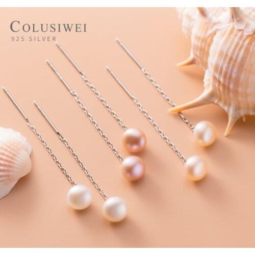 Colusiwei Fashion Simple Lovely Pearl Anti-Allergy 925 Sterling Silver Drop Earring for Women Ear Chain Fine Jewelry Girl Gift