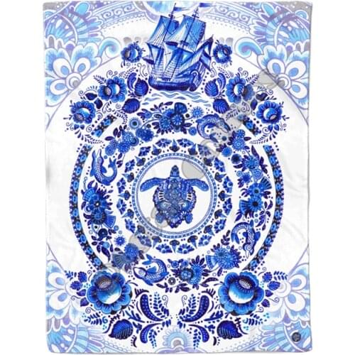 Delft Ocean Blanket Fleece Blanket 3D full printed Wearable Blanket Adults/kids Fleece Blanket Sherpa Blanket Drop Shippng