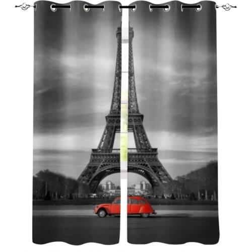 Eiffel Tower Red Bus Window Curtains for Living Room Home Decor Child Bedroom Kitchen Curtains Drapes