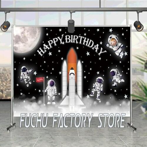 Little Astronaut Spaceship Cartoon Backdrop Boy Birthday Picture Party Decorate Planet Flying Saucer Background Photo Studio