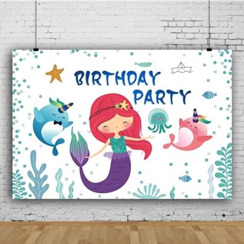 Ocean Mermaid Shell Jellyfish Cartoon Baby Cake Portrait Photography Backdrops Photocall Birthday Party Background Studio Shoot