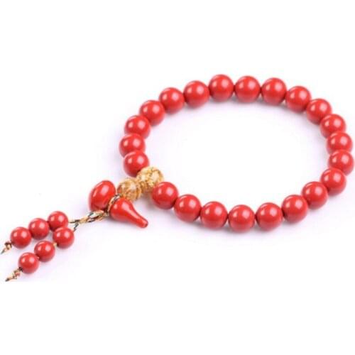 FYSL Classic Style Cinnabar 8 mm Round Beads Elastic Bracelet for Women Anniversary Gift Jewelry