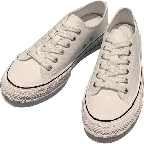 Canvas Board Shose Women Spring Summer White New Style Thick Bottom Leisure Running Students Sneakers Lace-Up Mixed Colors