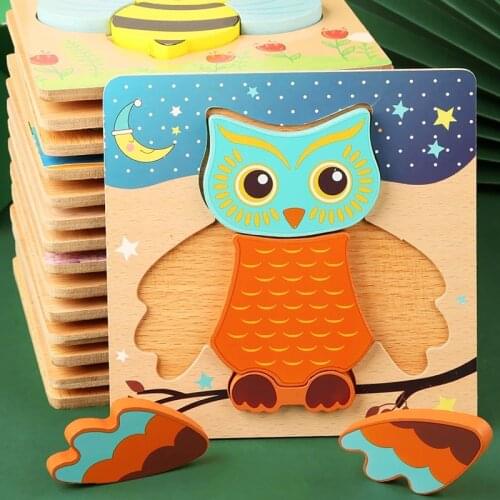 Quality Thicken 3D Wood Puzzle Baby Toys Cartoon Animal Educational Intelligence Jigsaw Puzzle Toys For Children Early Learning