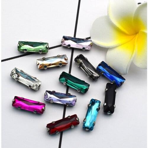 5×10/5×15MM Silver Base Straight Strip Crystal Glass Flatback Stones Sew on Rhinestones Clothing Jewelry Accessories 20Pcs/Pack