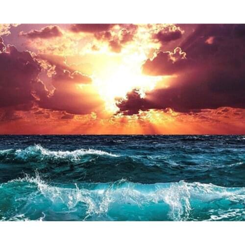 Blue Ocean Sunset Scenery Painting By Numbers Hand Painted Oil Painting Adult Child Picture Colouring Home Decor Unique Gift