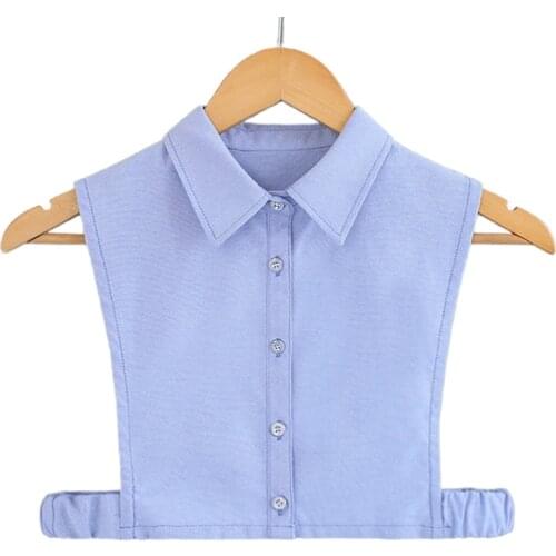 Oxford Cotton Blue Lapel False Collar Button Detachable Half Shirt Blouse Dickey