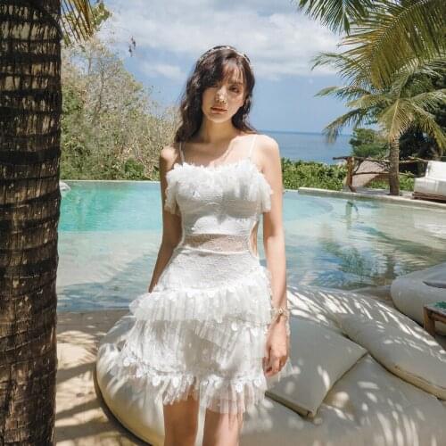 Korea Swimsuit Separate Womens Swimwear Skirt Two Piece Swim Dress White Bikini High Quality Tankini Ladies Lace Bathing Suit