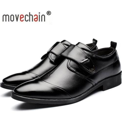 Movechain Mens Casual Leather Shoes Men Plus Size EU 38-48 Hasp Business Leather Derby Shoe Oxford Mens Business Monk Loafers