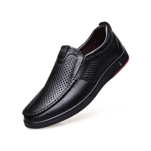 2021 Newly Mens Summer Loafers Shoes Genuine Leather Soft Man Casual Slip-on Cutout Shoes Cowhide Summer Loafers