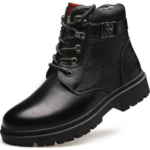 Winter Boots Men Genuine Leather Shoes Warm Plush Winter Men Ankle Boots Leather Male Footwear