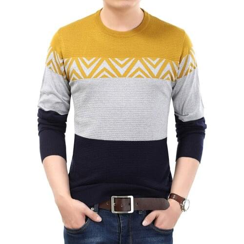 Man Wide Stripes Sweater Casual Plaid Jersey Jumper Male Long Sleeve Patchwork Colors Sweaters Pullovers