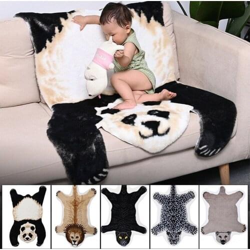 Nordic Style Cute Animal Printed Rug Panda Leopard Tiger Giraffe Lion Shape Faux Skin Carpet Plush Antiskid Carpet