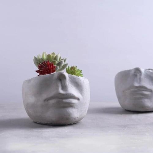 New Silicone Concrete Mold for Succulent Plant Flower Pot Face Sculpture Shaped DIY Gypsum Cement Planter Pot Mould