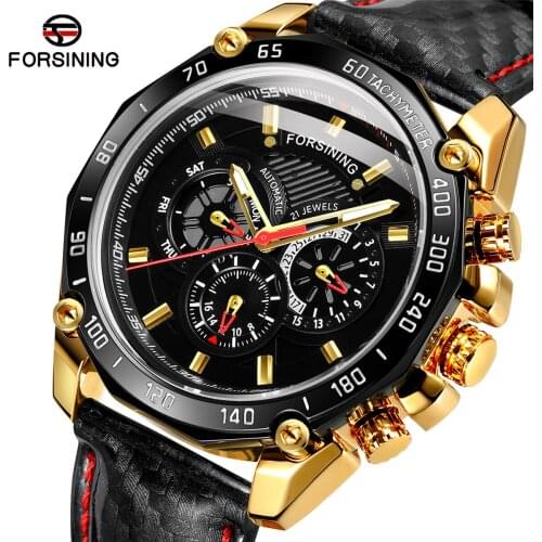New Forsining Mens Watches Top Luxury Brand Automatic Mechanical Watch Men Leather Business Waterproof Sport Watch