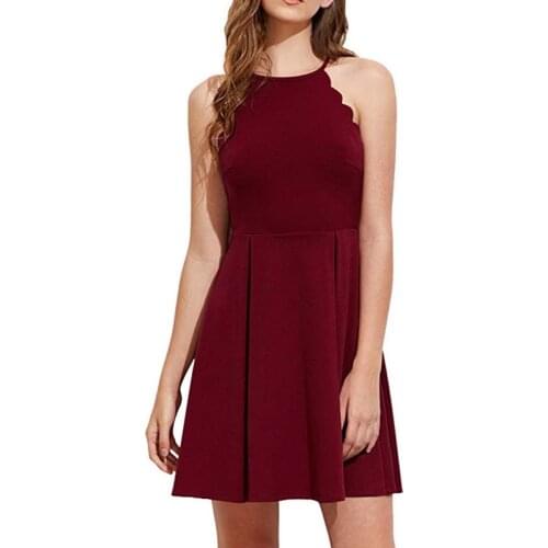 QRWR 2020 Summer Dress Women Fashion Casual O Neck Spaghetti Strap Mini Ladies Dresses Sexy A-Line Solid Color Backless Dress